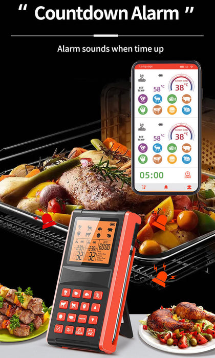 Wireless Smart Meat Thermometer with APP, 500FT Bluetooth, LCD-Enhanced Booster for Turkey Beef Rotisserie BBQ Grill Oven Smoker.