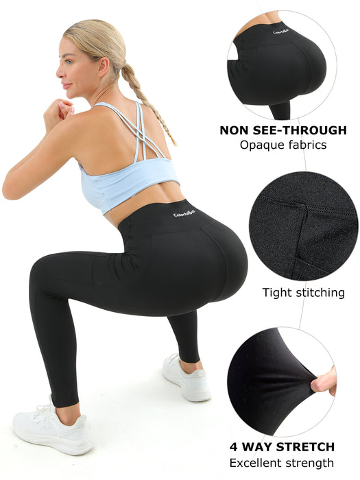 ColorfulSub High Waist Yoga Pants with Pockets for Women, Soft Tummy Control 4 Way Stretch Leggings for Running, Gym Workout.