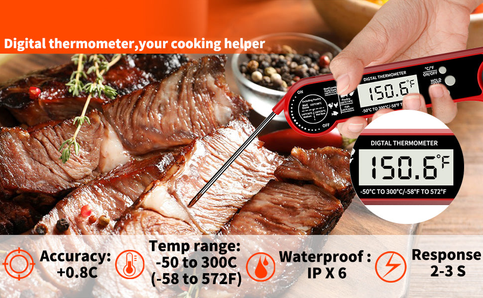 *TempSprite Instant Read Meat Thermometer Digital, ipx6 Candy Milk Coffee Food Cooking Thermometer with Backlight, Calibration, and Foldable Probe for Grilling