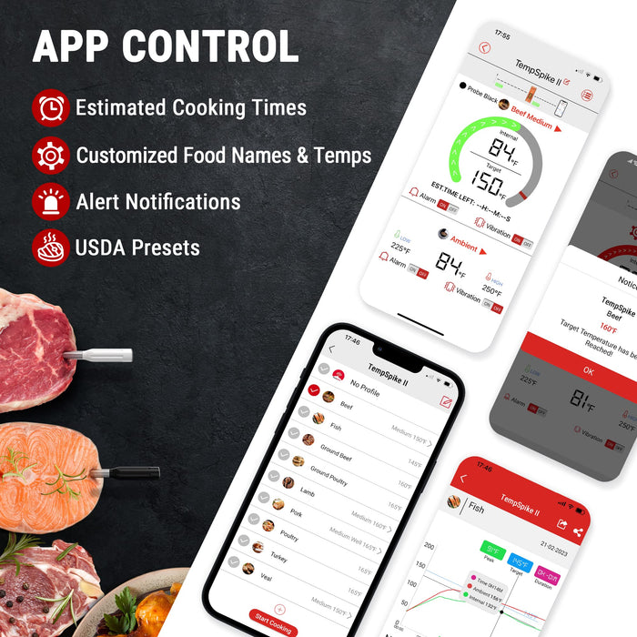 *TempSprite Wireless Smart Meat Thermometer with APP, 500FT Bluetooth, LCD-Enhanced Booster for Turkey Beef Rotisserie BBQ Grill Oven Smoker